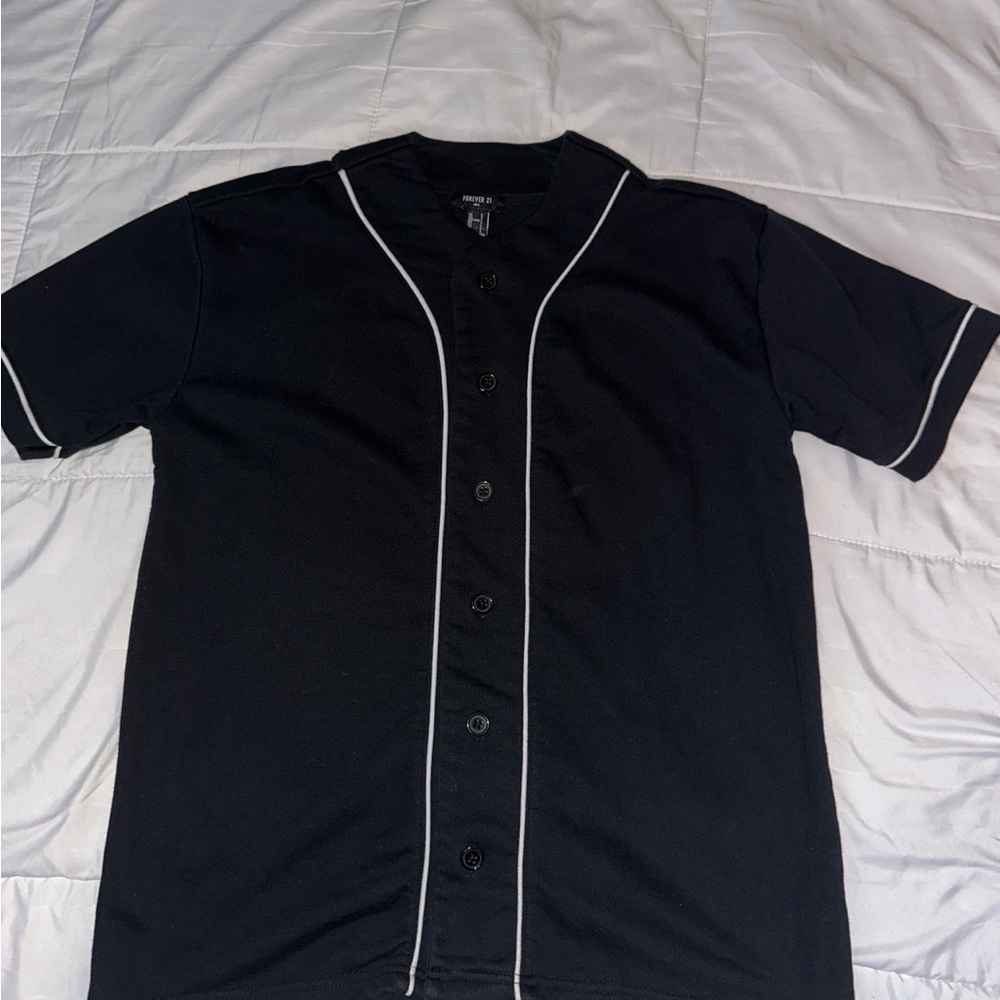 Forever 21 Black Button Down Shirt with White Trim